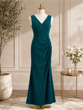 blue long dress with short sleeves Zapaka Women Royal Blue V-Neck Long Cocktail Party Dress with Short Sleeves A-Line Wedding Guest Dress with Bow, Royal Blue / S